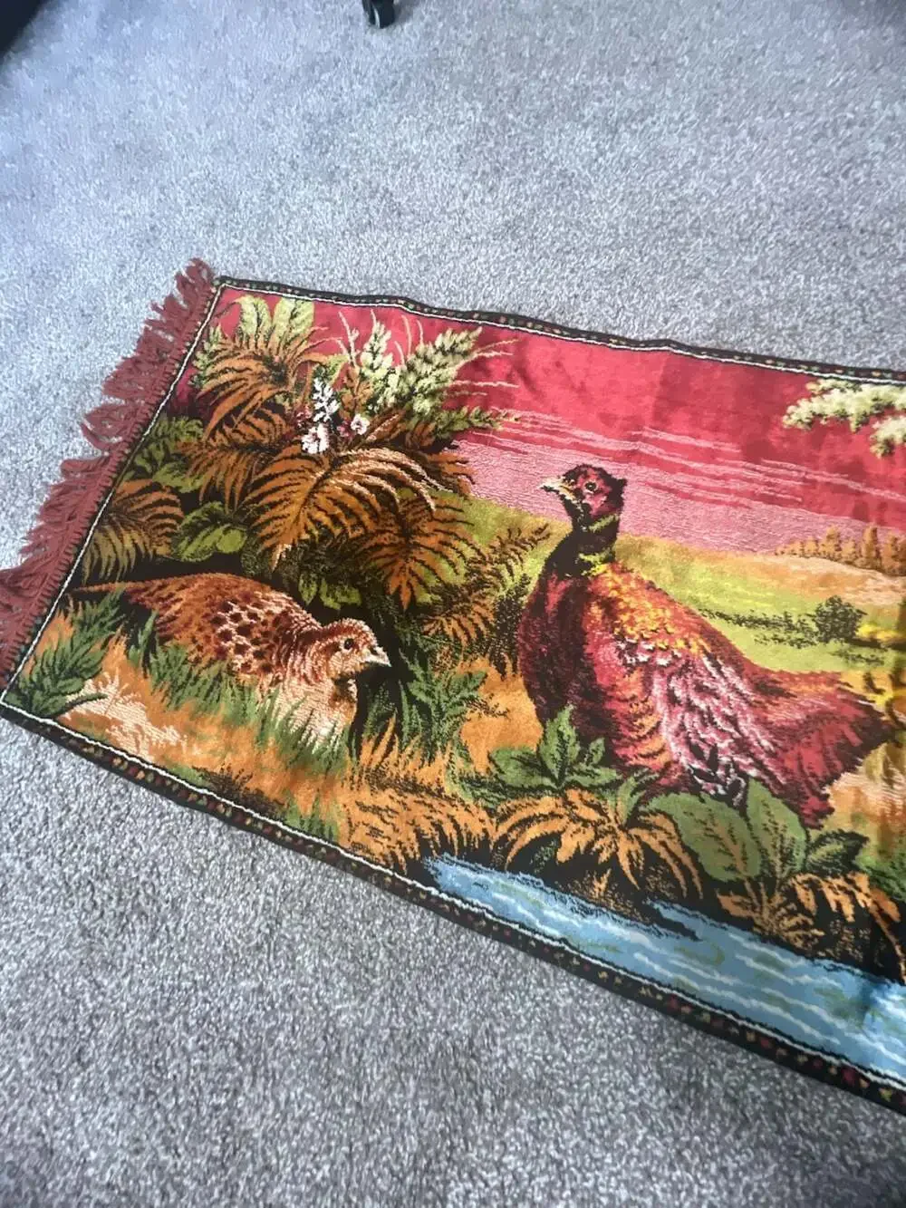 Vintage Pheasant Woodland Velvet Wall Tapestry Rug